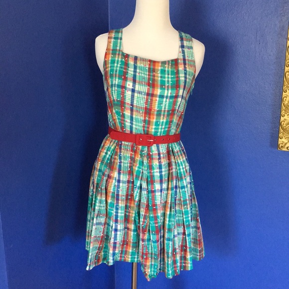 Kling colorful plaid/tartan with sprinkles & hearts cotton dress unique fun 🍩💕 - Picture 2 of 10